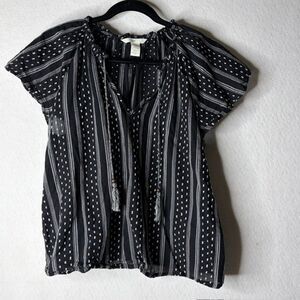 H&M Boho Tassel Tie Striped Flutter Sleeve Blouse size Medium